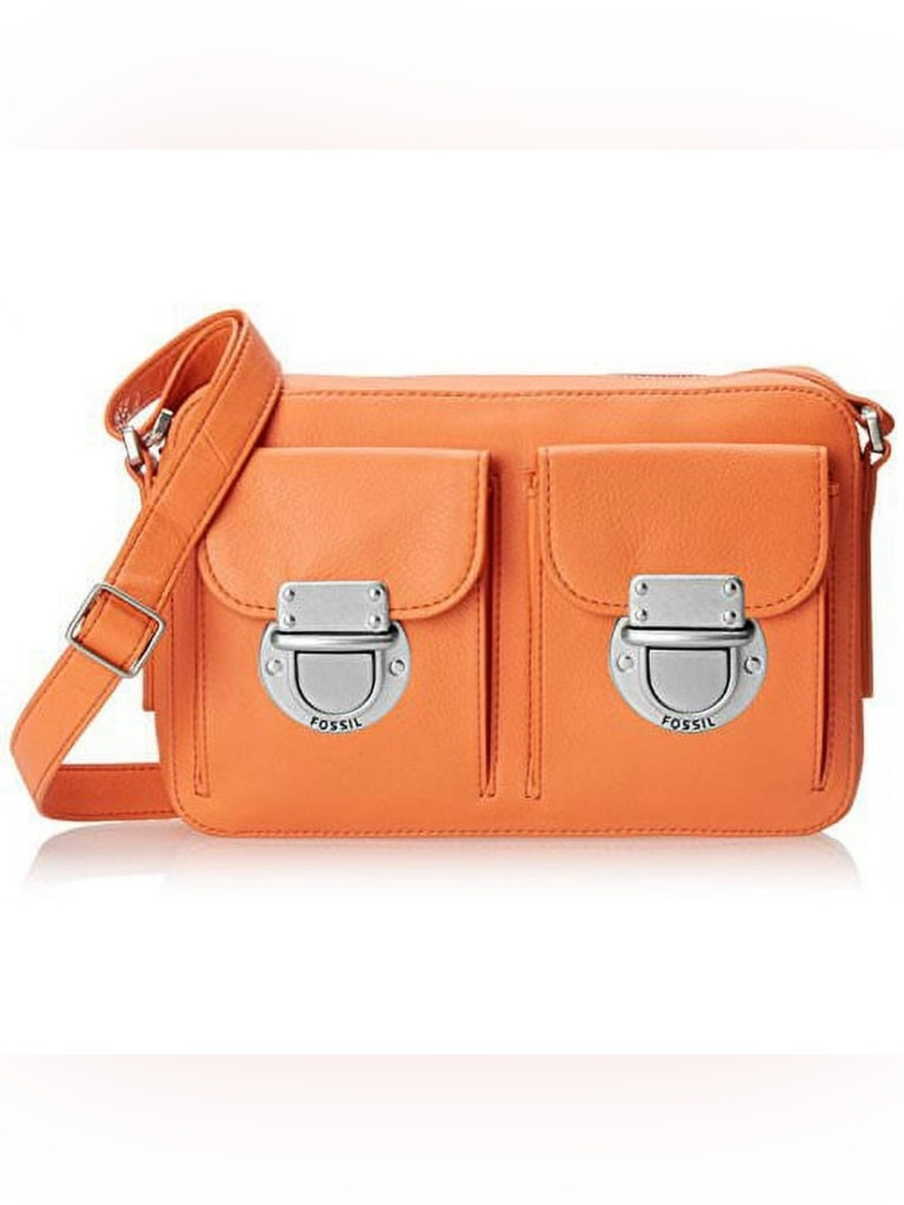 Fossil Leather Riley Top Zip Crossbody Messenger - camel brown